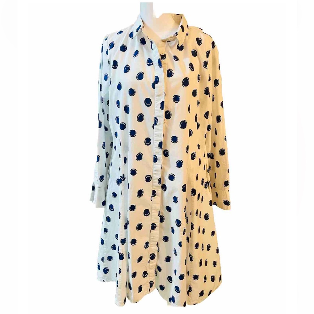 Casual Blue and White Midi Dress with Dress Shirt Collar